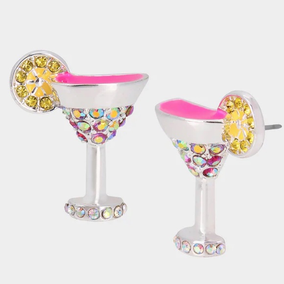 New Betsey Johnson ISLAND TIME MARGARITA STUDS PINK - Picture 1 of 6
